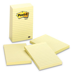 Post-it® Original Pads in Canary Yellow, Note Ruled, 4" x 6", 100 Sheets/Pad, 5 Pads/Pack (MMM6605PK)