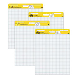 Post-it® Vertical-Orientation Self-Stick Easel Pad Value Pack, Quadrille Rule (1 sq/in), 30 White 25 x 30 Sheets, 4/Carton