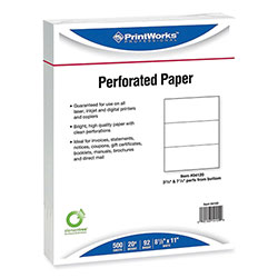 Printworks™ Professional Perforated and Punched Paper, 20 lb Bond Weight, 8.5 x 11, White, 500/Ream, 5 Reams/Carton