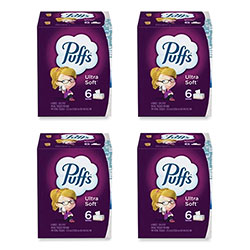 Puffs Ultra Soft Facial Tissue, 2-Ply, White, 124 Sheets/Box, 6 Boxes/Pack, 4 Packs/Carton