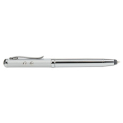 Quartet® 4-in-1 Laser Pointer with Stylus/Pen/LED Light, Class 2, Projects 984 ft, Silver