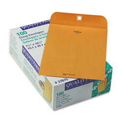 Quality Park Clasp Envelope, #75, Cheese Blade Flap, Clasp/Gummed Closure, 7.5 x 10.5, Brown Kraft, 100/Box (QUA37875)