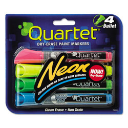 Quartet® Neon Dry Erase Marker Set, Broad Bullet Tip, Assorted Colors, 4/Set (QRT79551)