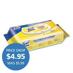 Lysol Disinfecting Wipes Flatpacks, 6.69 x 7.87, Lemon and Lime Blossom, 80 Wipes/Flat Pack