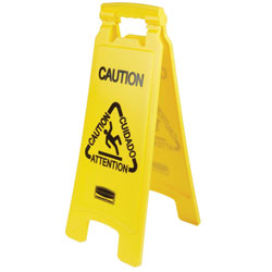 Rubbermaid Wet Floor Sign, 'Caution in, Multilingual, 11 in x 25 in, 6/CT, YW