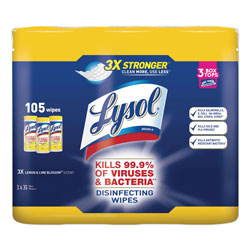 Lysol Disinfecting Wipes, 7 x 8, Lemon and Lime Blossom, 35 Wipes/Canister, 3 Canisters/Pack, 4 Packs/Carton