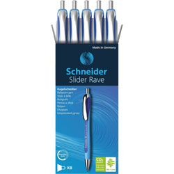 Schneider Rediform Slider Rave XB Ballpoint Pen, Extra Broad Pen Point, 1.4 mm Pen Point Size, Retractable, Blue, Blue Rubberized Barrel, Stainless Steel Tip, 5/Pack