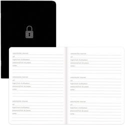 Rediform Password Notebook, 64 Pages, Sewn, 0.4 in x 3.5 in5 in, Black Cover, Compact, Flexible Cover, Bilingual Format, Note Section, Recycled, 1Each
