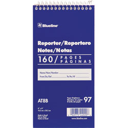 Blueline Reporter Notebook, 160 Sheets, Spiral, 4 in x 8 in, White Cover