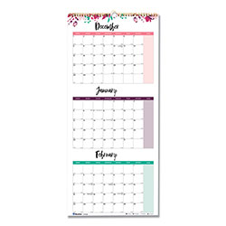 Blueline 3-Month Wall Calendar, Colorful Leaves Artwork, 12.25 x 27, White/Multicolor Sheets, 12-Month (Jan to Dec): 2023
