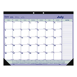 Blueline Academic Monthly Desk Pad Calendar, 21.25 x 16, White/Blue/Green, Black Binding/Corners, 13-Month (July-July): 2022-2023