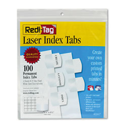 Redi-Tag/B. Thomas Enterprises Laser Printable Index Tabs, 1/5-Cut Tabs, White, 1.13 in Wide, 100/Pack