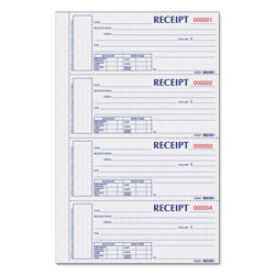 Rediform Durable Hardcover Numbered Money Receipt Book, Three-Part Carbonless, 6.88 x 2.75, 4 Forms/Sheet, 200 Forms Total