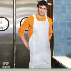 Royal   Poly Apron, White, 28 in. x 46 in., 100/Pack, One Size Fits All, 10 Pack/Carton