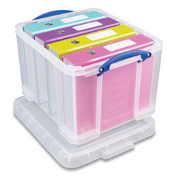 Really Useful Box® Snap-Lid Storage Bin, 8.45 gal, 14 in x 18 in x 12.25 in, Clear/Blue, 3/Pack