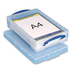 Really Useful Box® Snap-Lid Storage Bin, 1.05 gal, 10.25 in x 14.5 in x 3.37 in, Clear/Blue