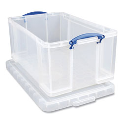 Really Useful Box® Snap-Lid Storage Bin, 16.9 gal, 17.31 in x 28 in x 12.25 in, Clear/Blue
