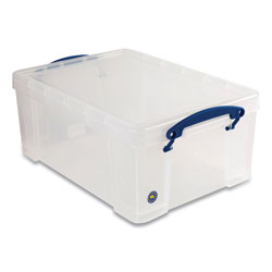 Really Useful Box® Snap-Lid Storage Bin, 2.37 gal, 10.25 in x 14.5 in x 6.25 in, Clear/Blue, 4/Pack