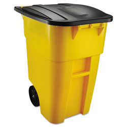 Rubbermaid Brute Rollout Container, Square, Plastic, 50 gal, Yellow (RCP9W27YEL)