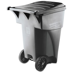 Rubbermaid Brute Rollout Heavy-Duty Waste Container, Square, Polyethylene, 95gal, Gray