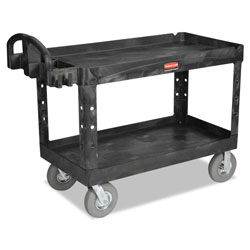 Rubbermaid Heavy-Duty 2-Shelf Utility Cart, TPR Casters, 26w x 55d x 33.25h, Black (RCP4546BLA)