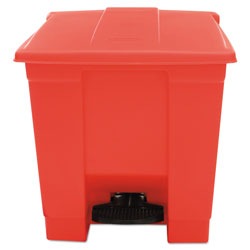 Rubbermaid Indoor Utility Step-On Waste Container, Square, Plastic, 8 gal, Red