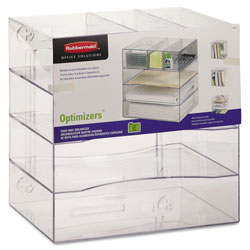 Rubbermaid Optimizers Four-Way Organizer with Drawers, Plastic, 10 x 13 1/4 x 13 1/4, Clear (RUB94600)