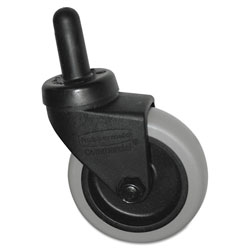 Rubbermaid Replacement Swivel Bayonet Casters, 3 in Wheel, Thermoplastic Rubber, Black