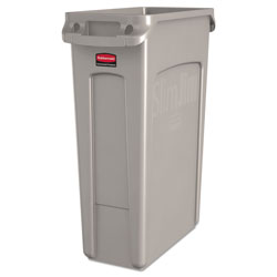 Rubbermaid Slim Jim Receptacle with Venting Channels, Rectangular, Plastic, 23 gal, Beige (RCP3540-60BEI)