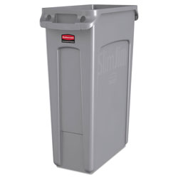Rubbermaid Slim Jim Receptacle with Venting Channels, Rectangular, Plastic, 23 gal, Gray (RCP3540-60GRA)