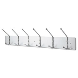 Safco Metal Wall Rack, Six Ball-Tipped Double-Hooks, 36w x 3.75d x 7h, Satin Metal