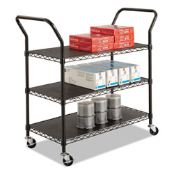 Safco Wire Utility Cart, Three-Shelf, 43.75w x 19.25d x 40.5h, Black