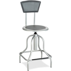 Safco Diesel Series Industrial Stool w/Back, High Base, Silver Leather Seat/Back Pad