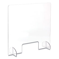 Safco Portable Acrylic Sneeze Guard with Document Pass Through, 28.5 x 1.5 x 33.25, Acrylic, Clear