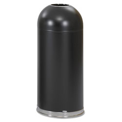 Safco Open-Top Dome Receptacle, Round, Steel, 15 gal, Black