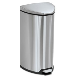 Safco Step-On Waste Receptacle, Triangular, Stainless Steel, 7 gal, Chrome/Black