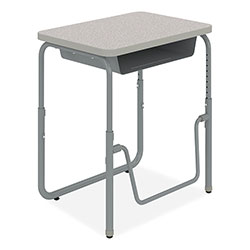 Safco AlphaBetter 2.0 Height-Adjustable Student Desk with Pendulum Bar, 27.75 in x 19.75 in x 22 in to 30 in, Pebble Gray