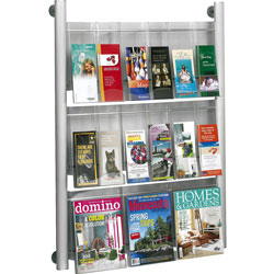 Safco Luxe Magazine Rack, 9 Compartments, 31.75w x 5d x 41h, Clear/Silver, Ships in 1-3 Business Days