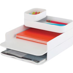 Safco Plastic Stacking Desktop Sorter Set, 4 Sections, 10 in x 12.25 in x 6.25 in, White, Ships in 1-3 Business Days