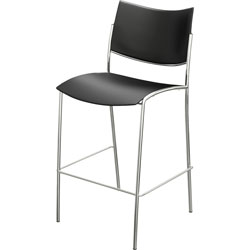 Mayline Escalate - Stackable Stool - Black Plastic Seat - Black Plastic Back - Silver Frame - Four-legged Base - 2 / Carton