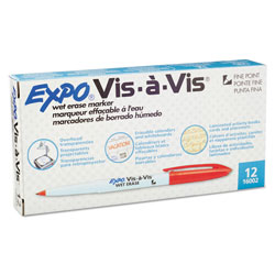 Expo® Vis-à-Vis Wet Erase Marker, Fine Bullet Tip, Red, Dozen