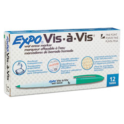 Expo® Vis-à-Vis Wet Erase Marker, Fine Bullet Tip, Green, Dozen