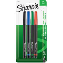 Sharpie® Plastic Tip Marker, Fine Point, Black, Blue, Green, Red, 4/Set