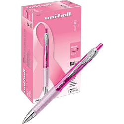 Uni-Ball Gel Pens, Super Ink, 0.7mm, 12/BX, Pink Ribbon Barrel/Black Ink