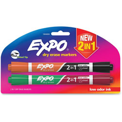 Expo® Dual 2-In-1 Dry Erase Markers, Chisel Tip, 2/PK, Ast