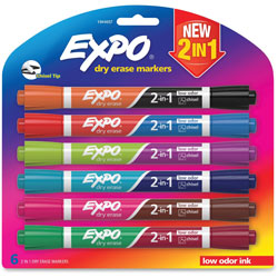 Expo® Dual 2-In-1 Dry Erase Markers, Chisel Tip, 6/PK, Ast