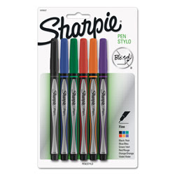 Sharpie® Water-Resistant Ink Stick Plastic Point Pen, 0.5 mm, Assorted Ink/Barrel, 6/Pack