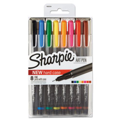 Sharpie® Art Pen w/Hard Case Stick Porous Point Pen, 0.5mm, Assorted Ink/Barrel, 8/Set