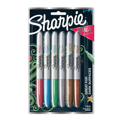 Sharpie® Metallic Fine Point Permanent Markers, Bullet Tip, Blue-Green-Red, 6/Pack
