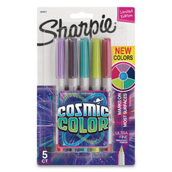 Sharpie® Cosmic Color Permanent Markers, Extra-Fine Needle Tip, Assorted Colors, 5/Pack